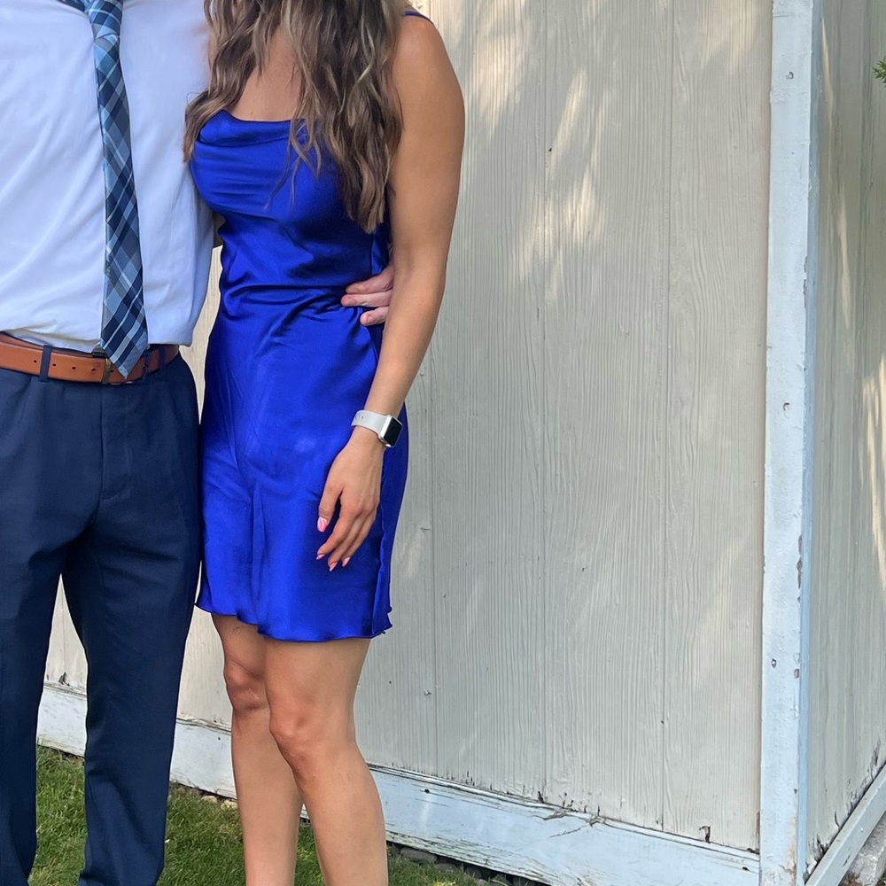satin blue dress